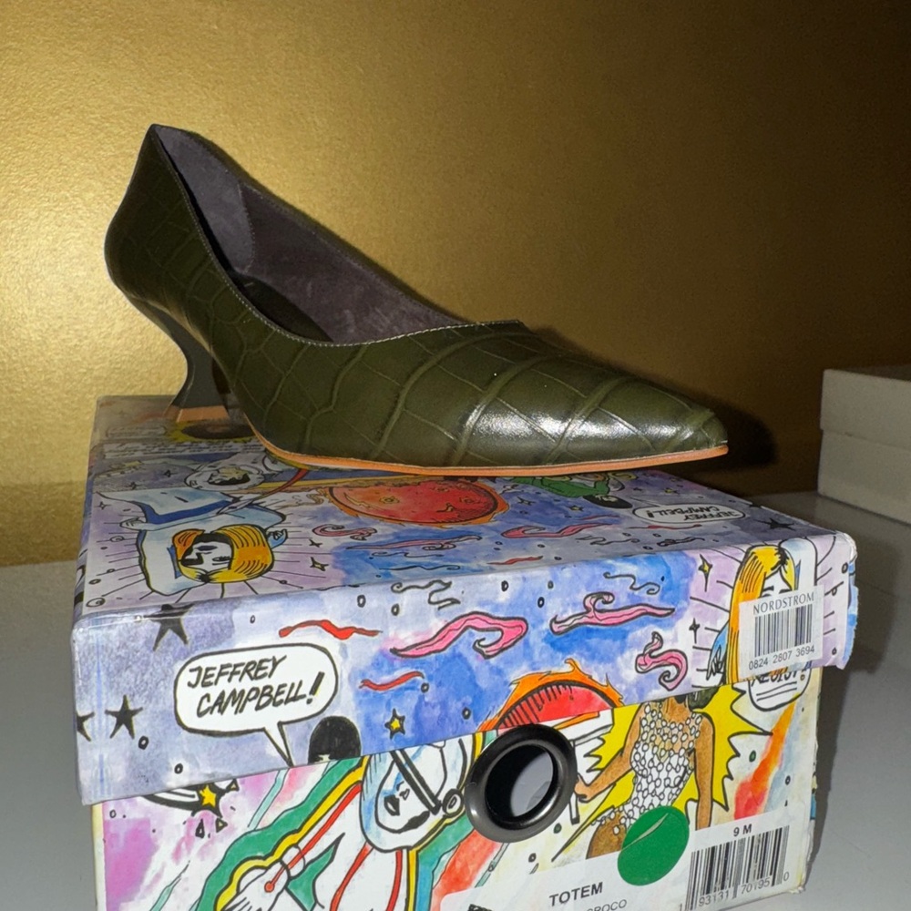 Jeffrey Campbell Totem Kitten Heels – Khaki Croco – Size 9M – NWT